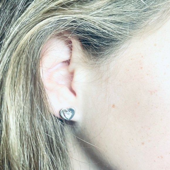 NWOT Double Heart Stud Earrings, Sterling Silver 925 - Picture 11 of 13